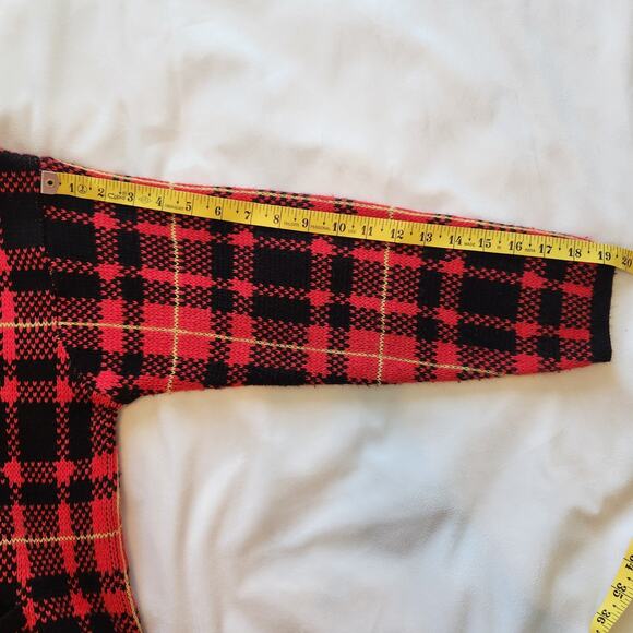 Karen Scott Petites Plaid Wool Blend Cardigan PL Red Black Gold Buttons - Picture 9 of 14